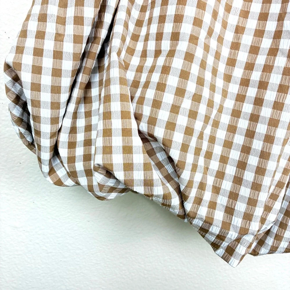 Emerson Lang Skirt XL Bubble Balloon Hem Midi Gingham Cottage Boho Brown Plaid